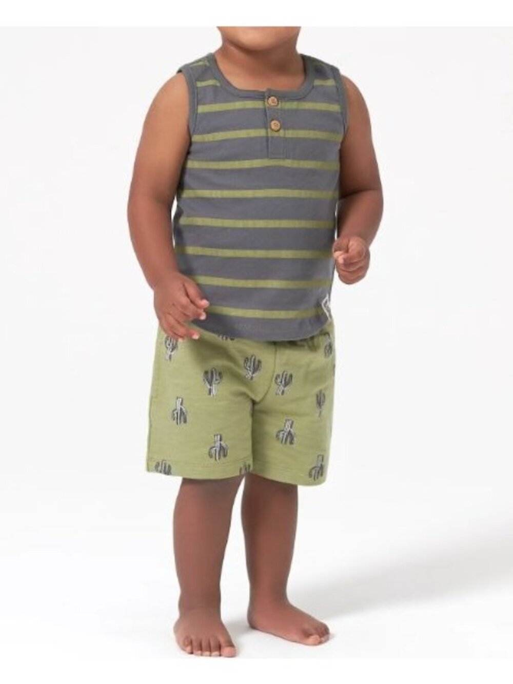 Modern Moments Baby 2PC Tank Top & Shorts Set Gray & Green Striped & Cactus Prin